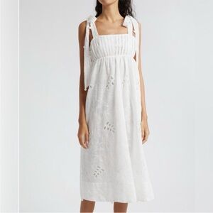 Farm Rio Eyelet Embroidered Midi Dress Sz L